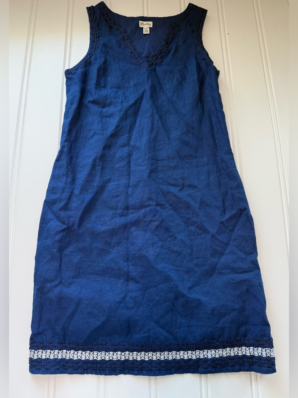 HATLEY Shift Dress Blue Linen Sleeveless Women's XS 3231